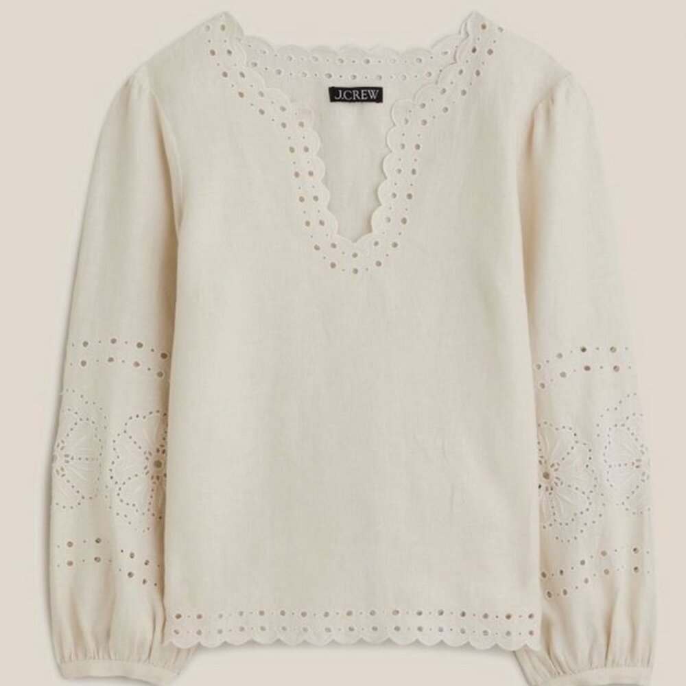 J.Crew Bungalow Embroidered Top Linen